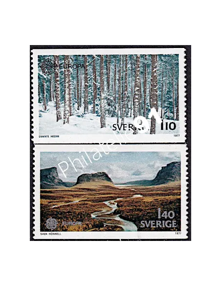 Timbres de Suède n° 970-971, timbres EUROPA, Paysages, timbres d'Europe