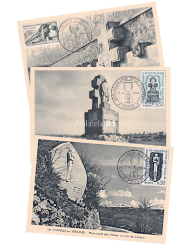 FRANCE - 3 Cartes maximum timbres n°...